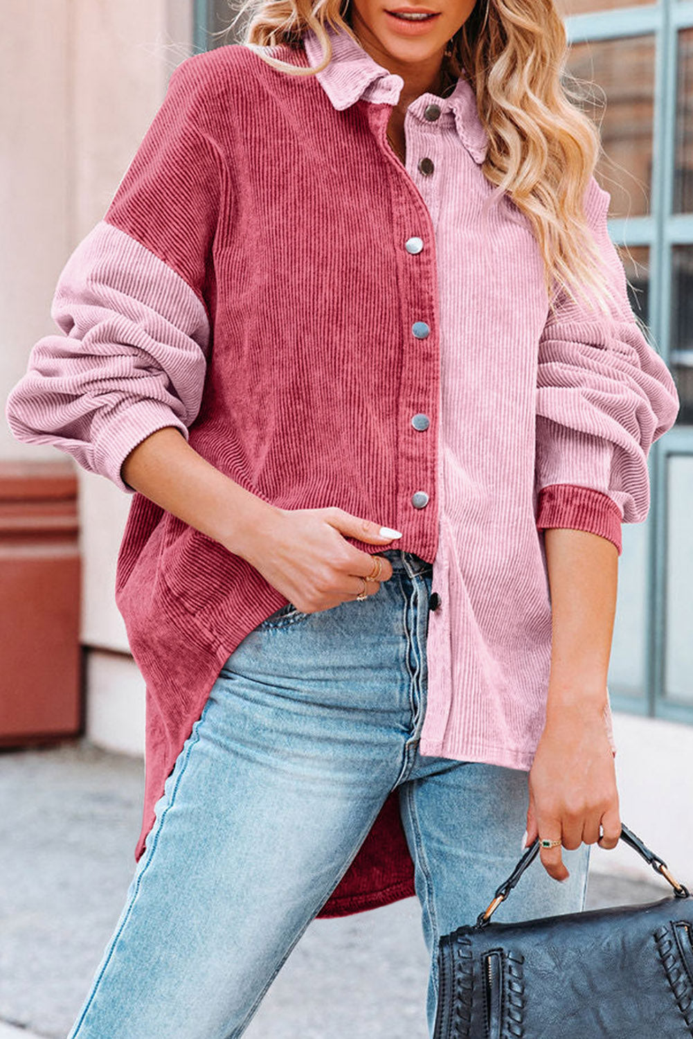 Two Toned Pink Corduroy Shacket