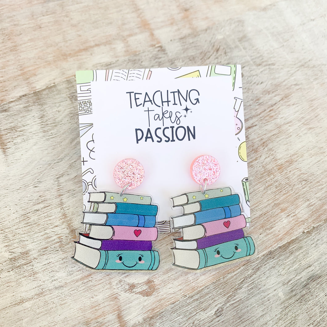 Stack of Books Polymer Clay Dangle Earrings
