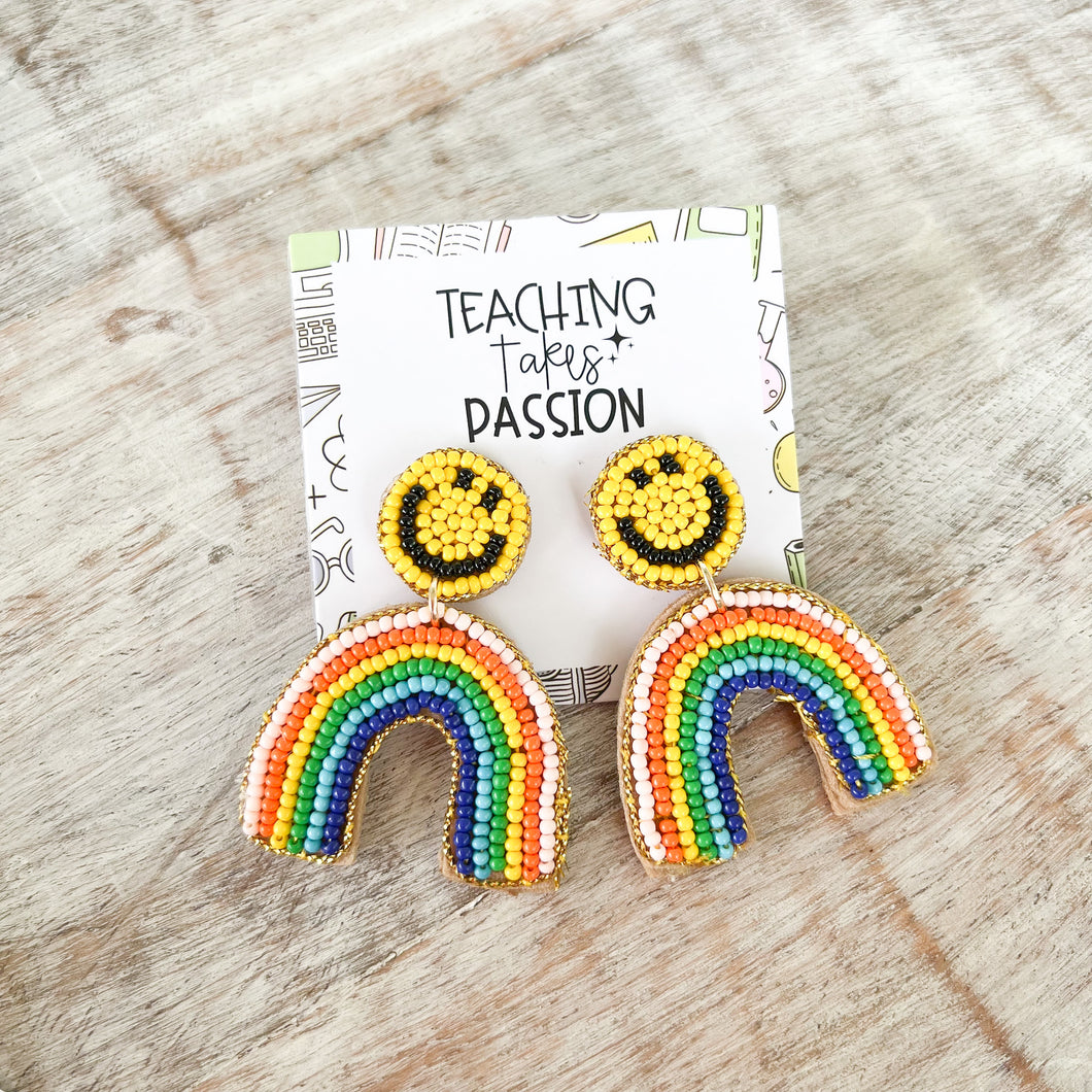 Smiley Rainbow Beaded Earrings