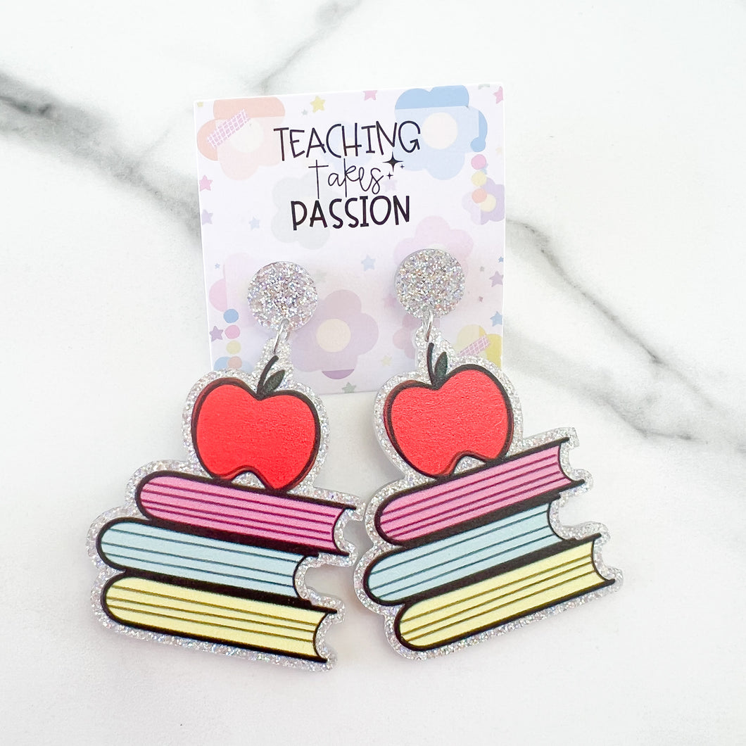 Book Stack with Apple on Top Earrings
