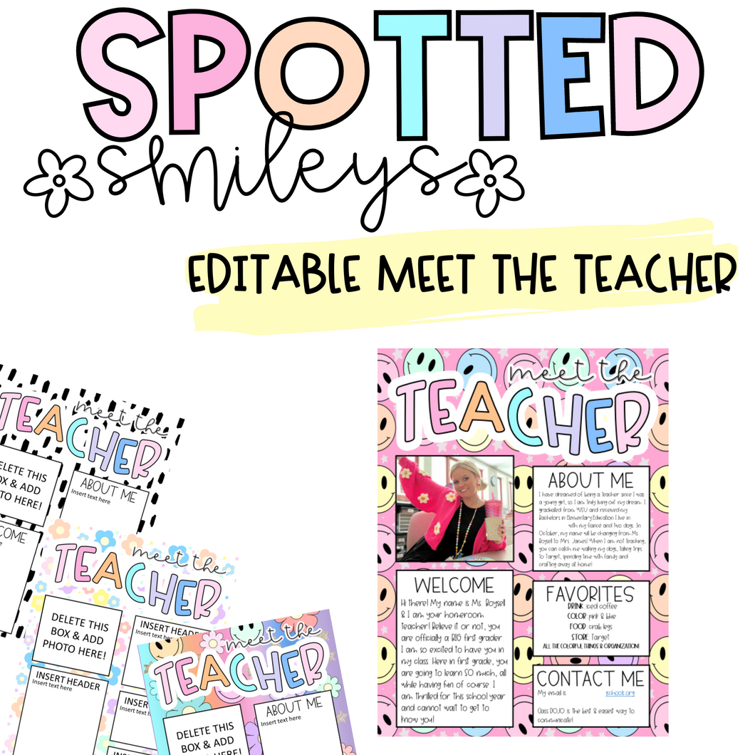 Editable Meet The Teacher | SPOTTED SMILEYS | DIGITAL DOWNLOAD
