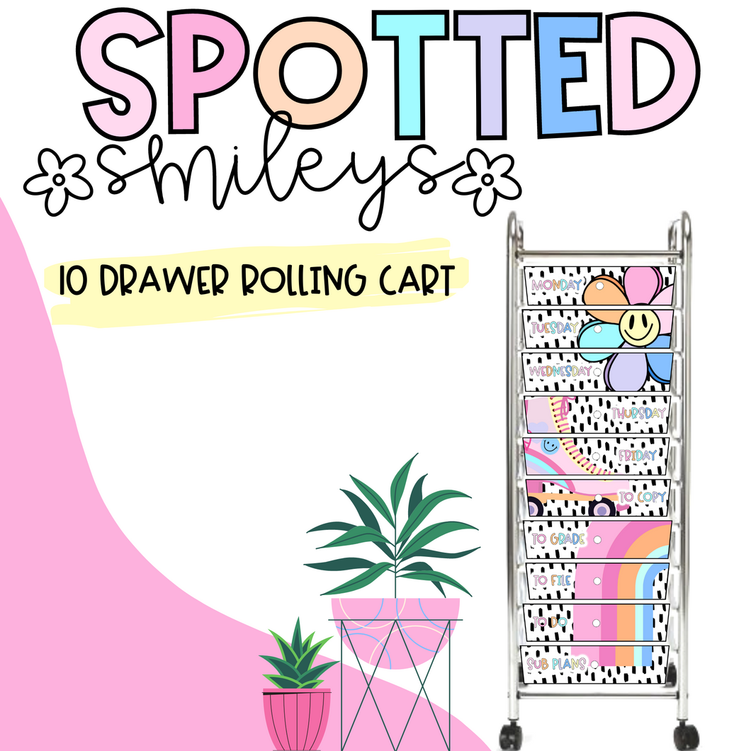 10 Drawer Rolling Cart Labels | SPOTTED SMILEYS | DIGITAL DOWNLOAD