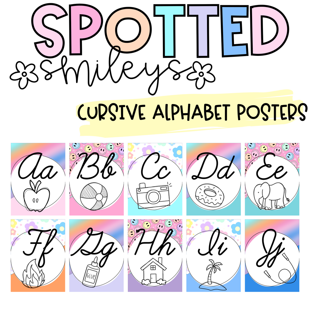 Cursive Alphabet Posters | SPOTTED SMILEYS | DIGITAL DOWNLOAD